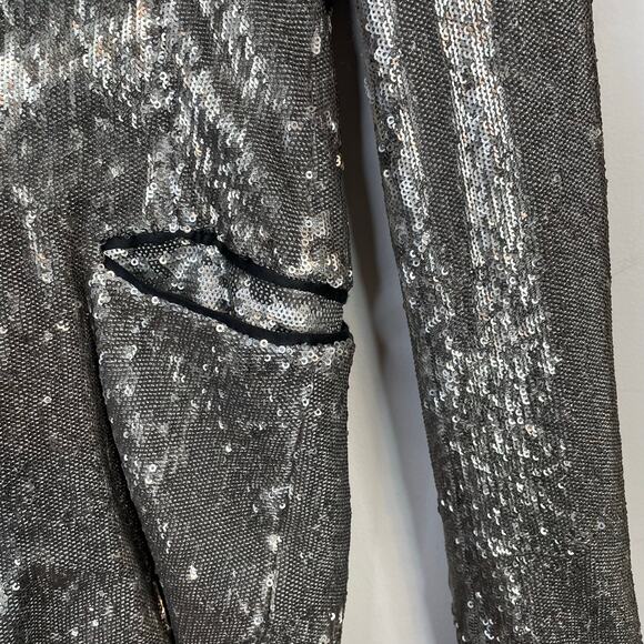 All Saints AllSaints Leigh Silver Sequin Tuxedo Blazer Jacket womens 6 - Picture 7 of 17